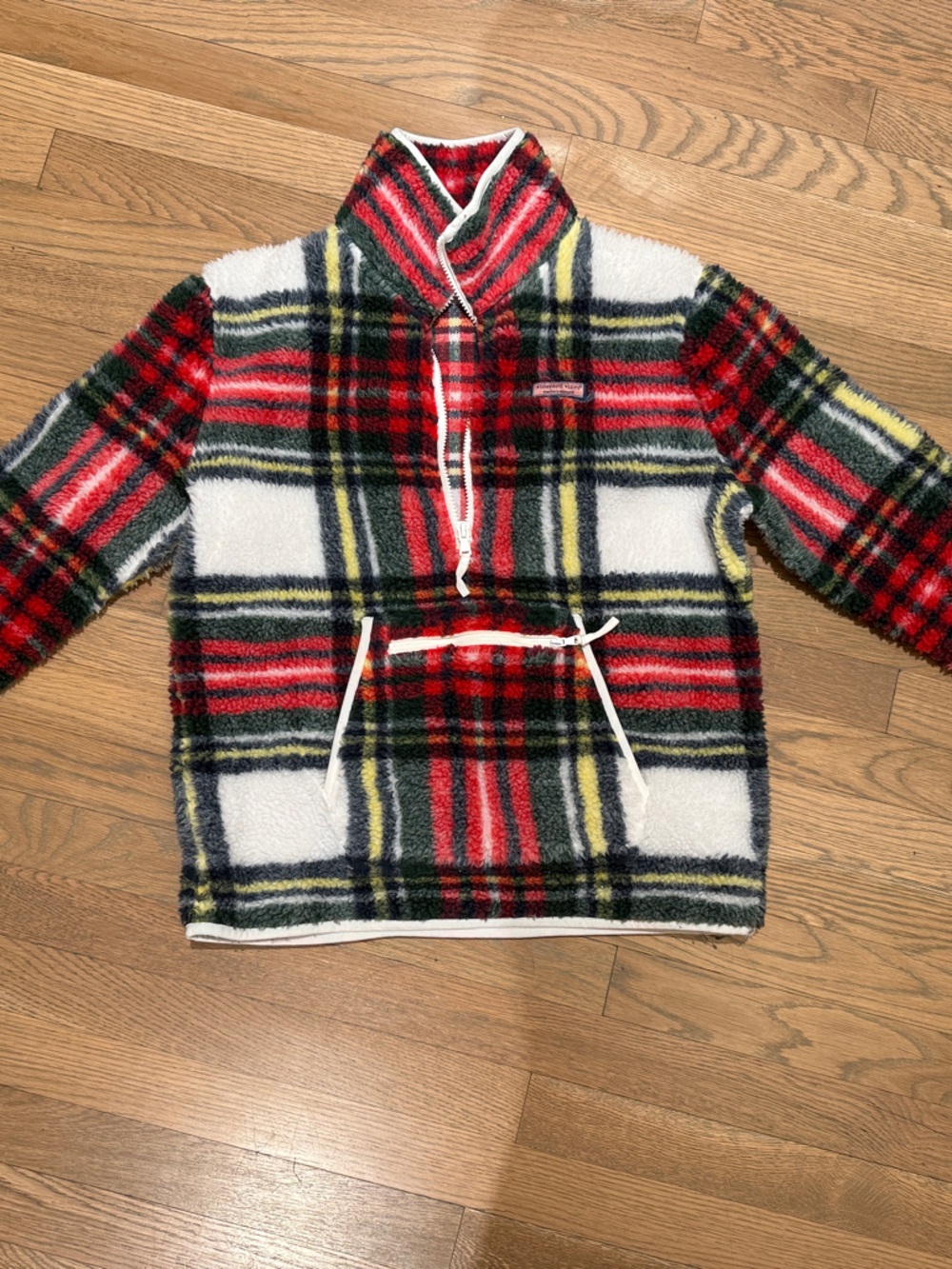 Plaid Sherpa Pullover Jacket - Red & White